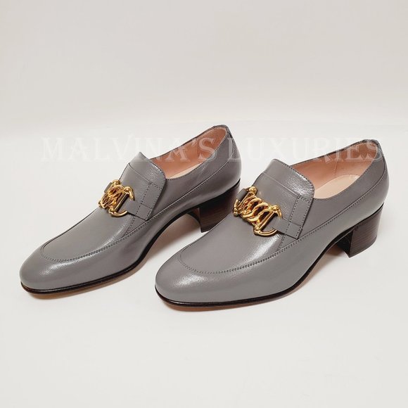 GUCCI SHOES EBAL GRAY LEATHER HORSEBIT CHAIN LOAFERS ICE LOLLY sz 37 7 US - Picture 3 of 15